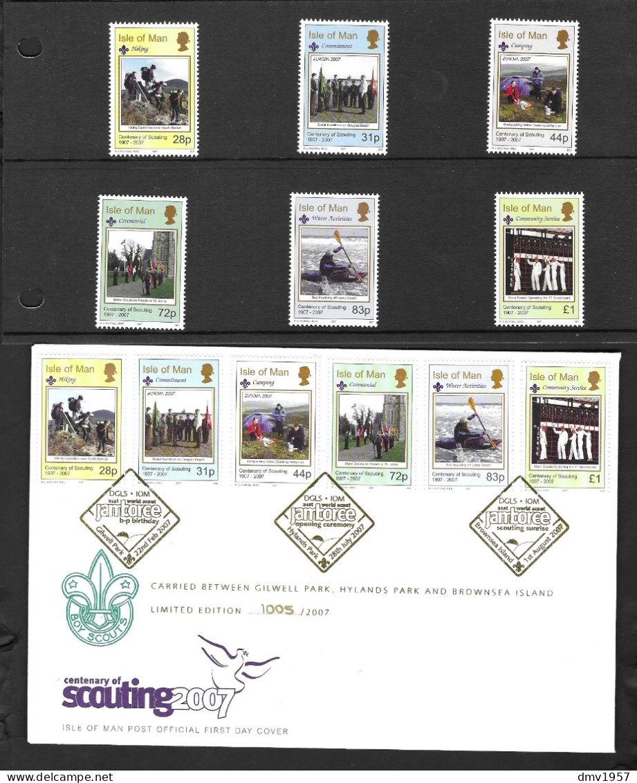 Isle Of Man 2007 MNH Cent Of Scouting Sg 1342/7 & FDC - Isla De Man