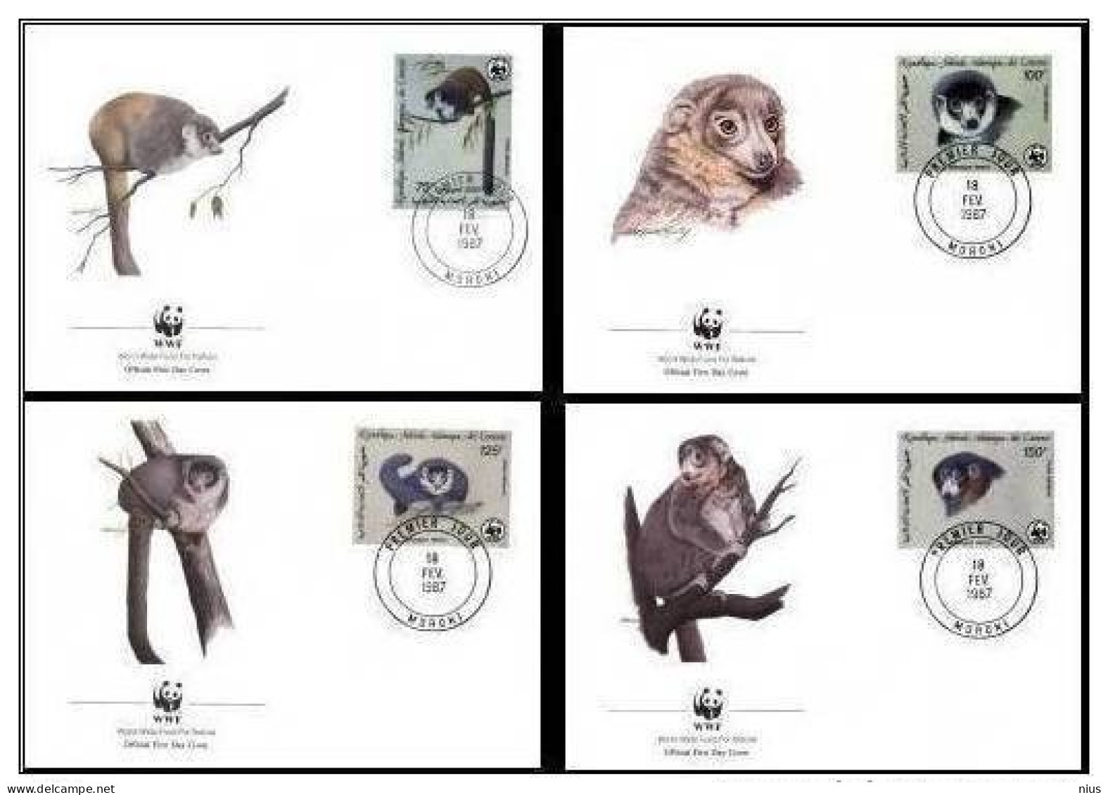 Comoros Comoro Comores 1987 WWF W.W.F. FDC  Set X4 Fauna Monkey Monkeys Lemur - FDC