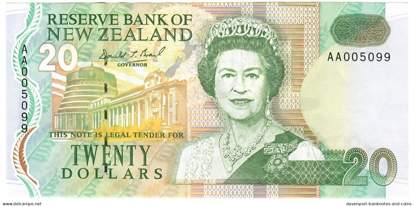 New Zealand 20 Dollars 1992 AUNC "Brash" AA Prefix - Nieuw-Zeeland