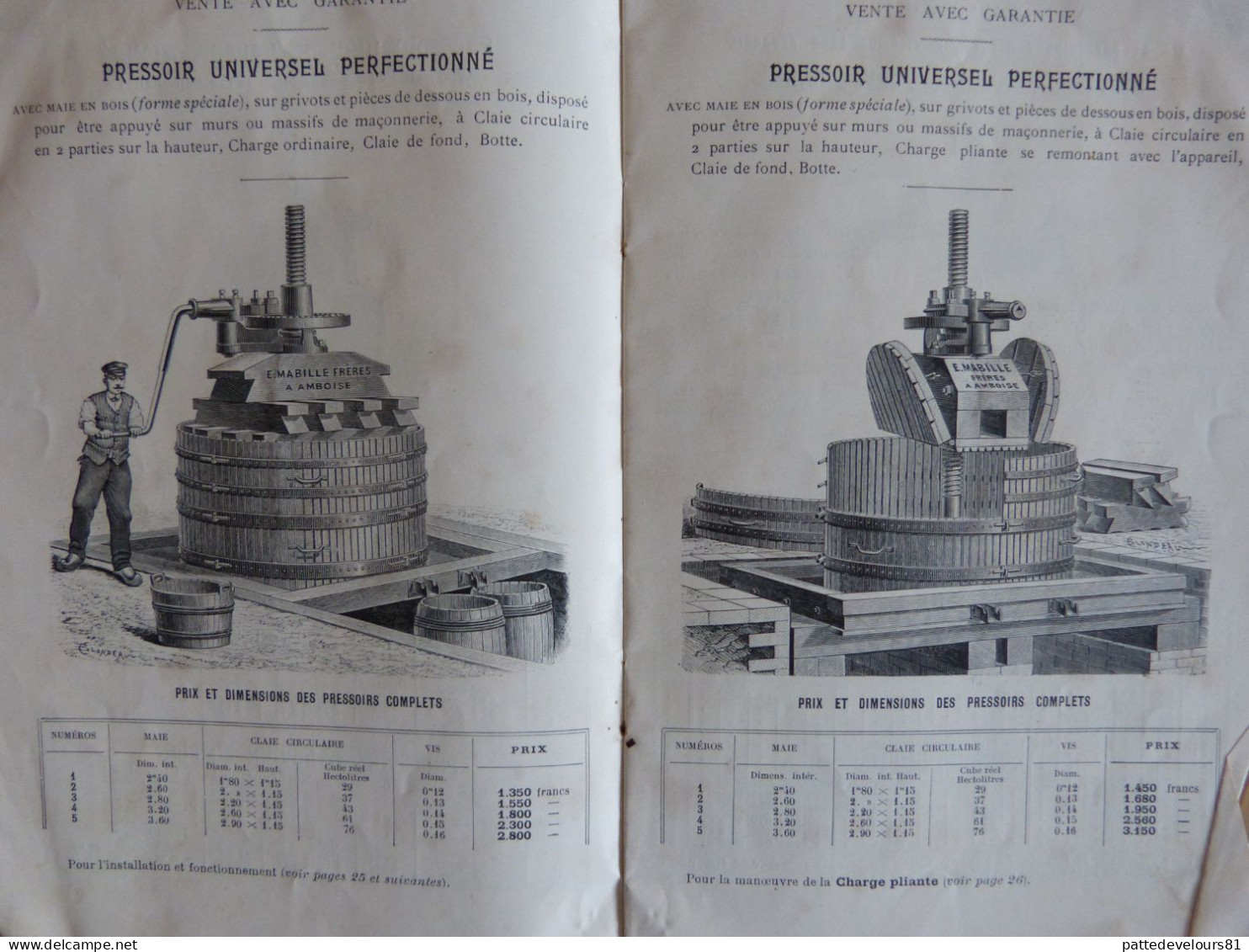 Catalogue De 1898 (37) AMBOISE Ets MABILLE FRERES Constructeur Pressoir Presse Instrument Vin Cidre Huile D'Olive - Matériel Et Accessoires