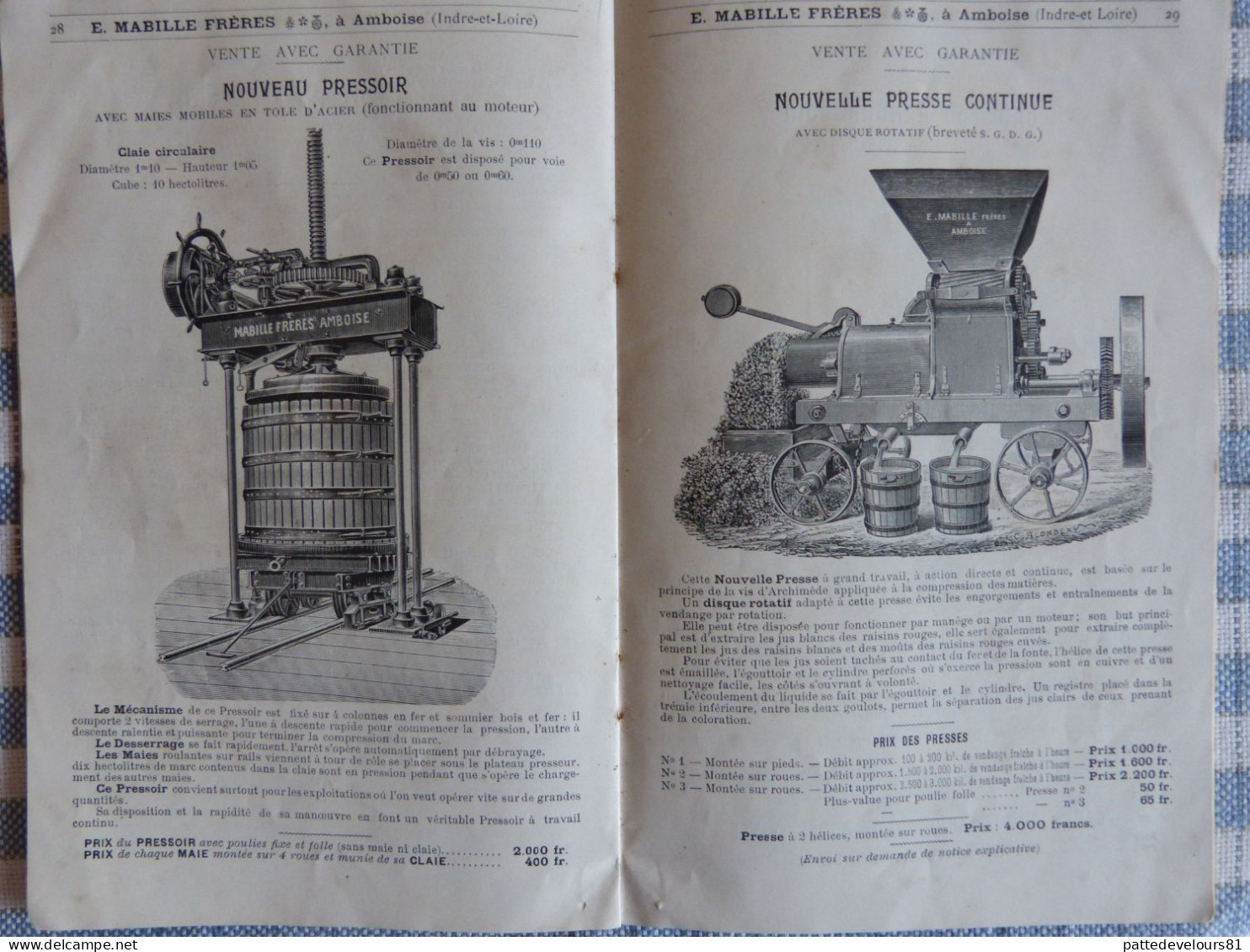 Catalogue De 1898 (37) AMBOISE Ets MABILLE FRERES Constructeur Pressoir Presse Instrument Vin Cidre Huile D'Olive - Material Und Zubehör