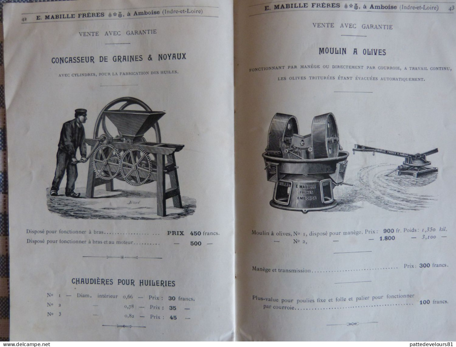 Catalogue De 1898 (37) AMBOISE Ets MABILLE FRERES Constructeur Pressoir Presse Instrument Vin Cidre Huile D'Olive - Material Und Zubehör