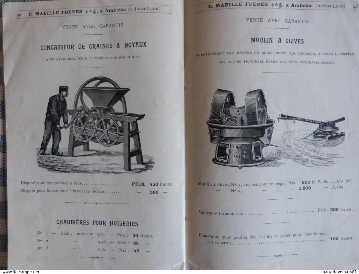 Catalogue De 1898 (37) AMBOISE Ets MABILLE FRERES Constructeur Pressoir Presse Instrument Vin Cidre Huile D'Olive - Materiaal En Toebehoren