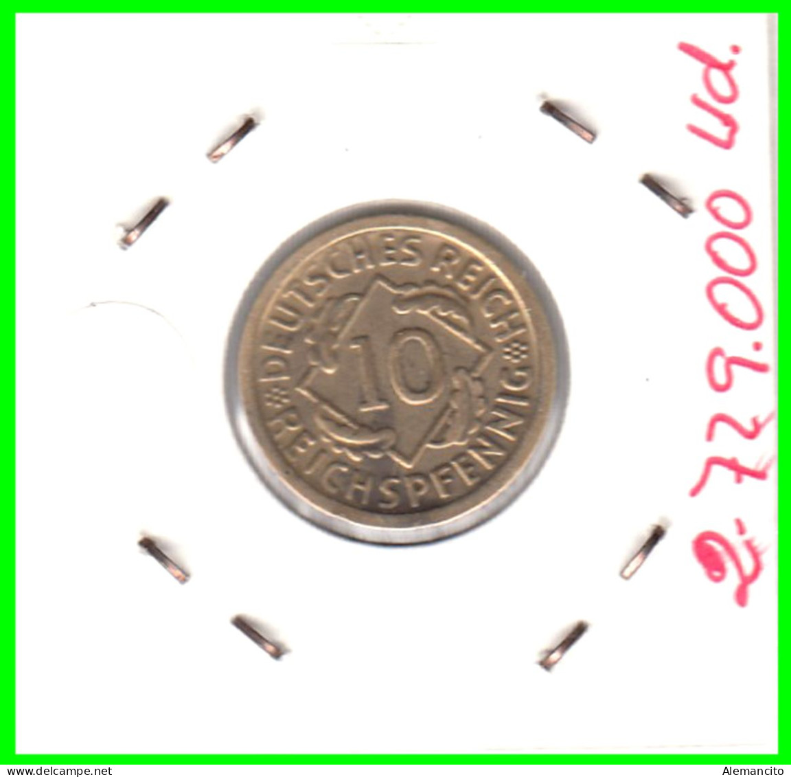 GERMANY REPÚBLICA DE WEIMAR 10 PFENNIG DE PENSIÓN ( 1929 CECA - G ) MONEDA DEL AÑO 1923-1936 (RENTENPFENNIG KM # 32 - 10 Renten- & 10 Reichspfennig