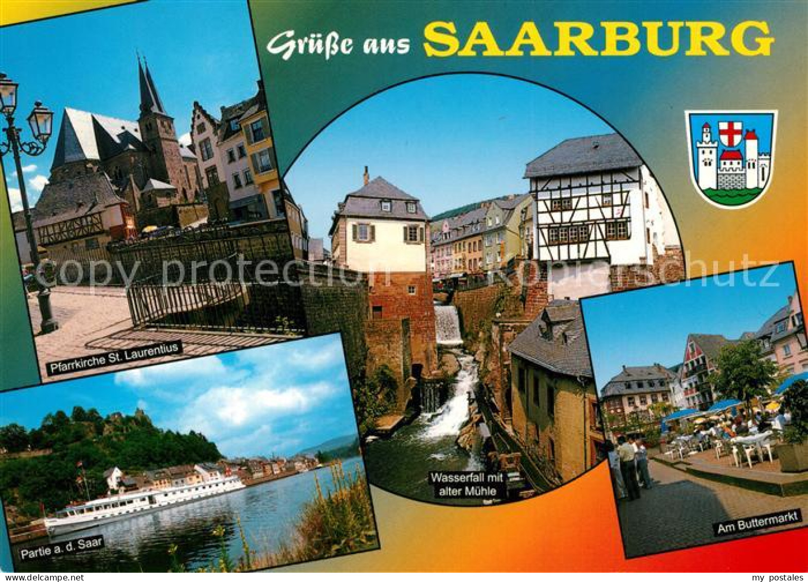 73232689 Saarburg Saar Pfarrkirche Sankt Laurentius Faehrschiff Wasserfall Alte  - Saarburg