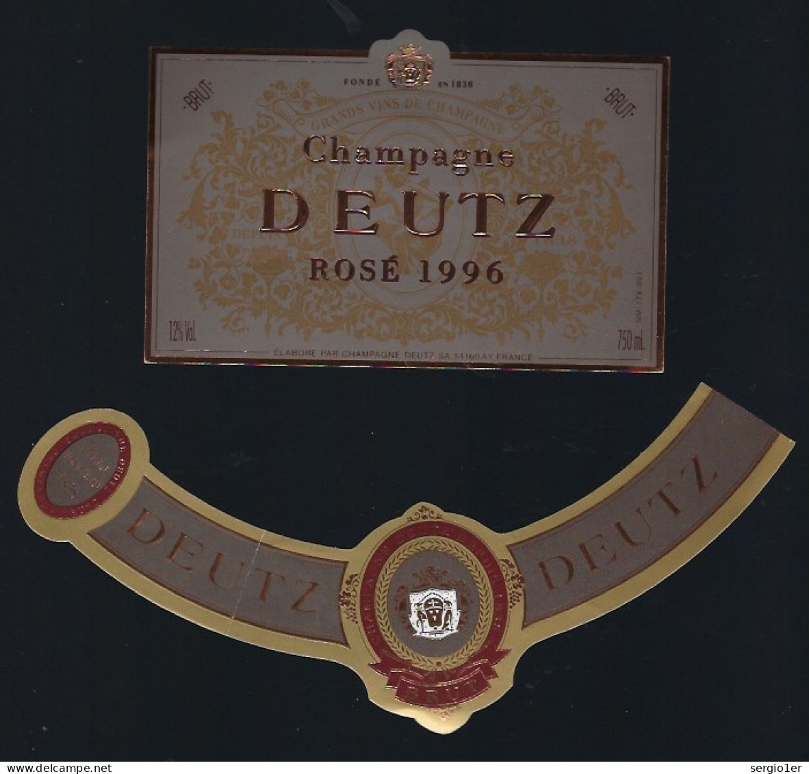 Etiquette Champagne  Brut  Rosé Millésimé 1996 Deutz  AŸ Marne 51 Avec Sa Collerette - Champagne