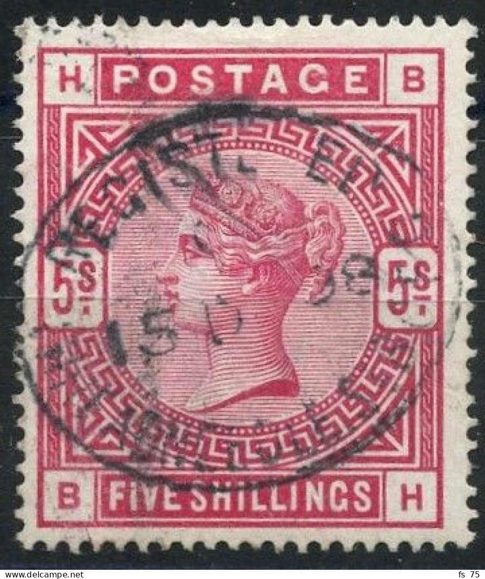 GRANDE BRETAGNE - YVERT 87 - 5 SHILLINGS ROUGE - VICTORIA - OBLITERE - CERTIFICAT - Used Stamps
