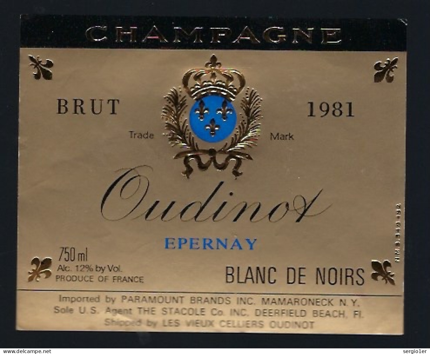 Etiquette Champagne  Brut   Millésimé 1981 Blanc De Noirs Oudinot Epernay Marne 51 - Champagne