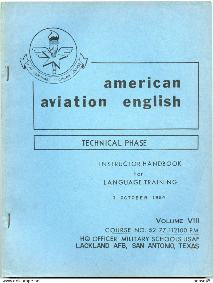 American Aviation English.Technical Phase.1954.HQ Officer Military Schools USAF.Lackland AFB.San Antonio.Texas. - Luchtvaart