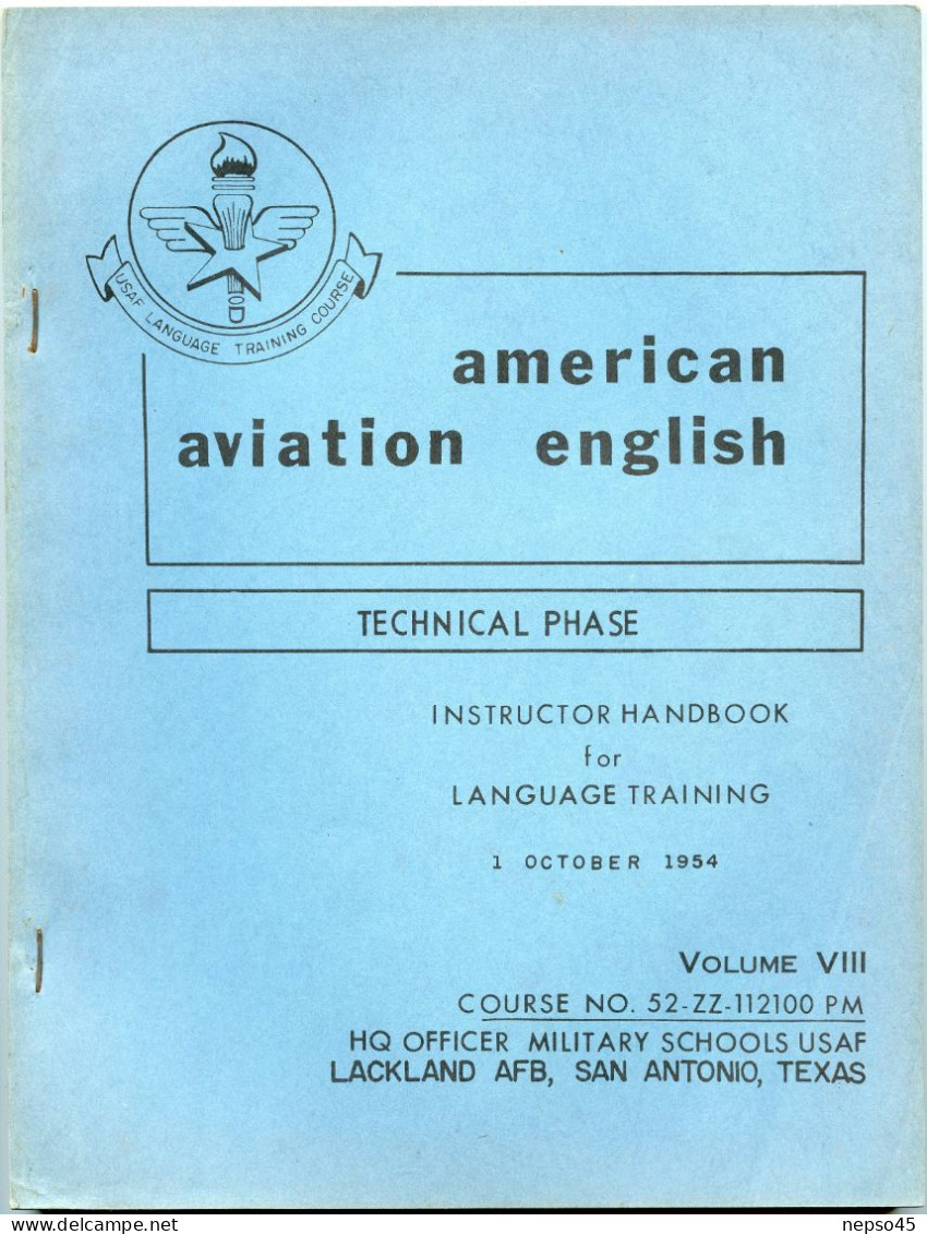 American Aviation English.Technical Phase.1954.HQ Officer Military Schools USAF.Lackland AFB.San Antonio.Texas. - Aviazione