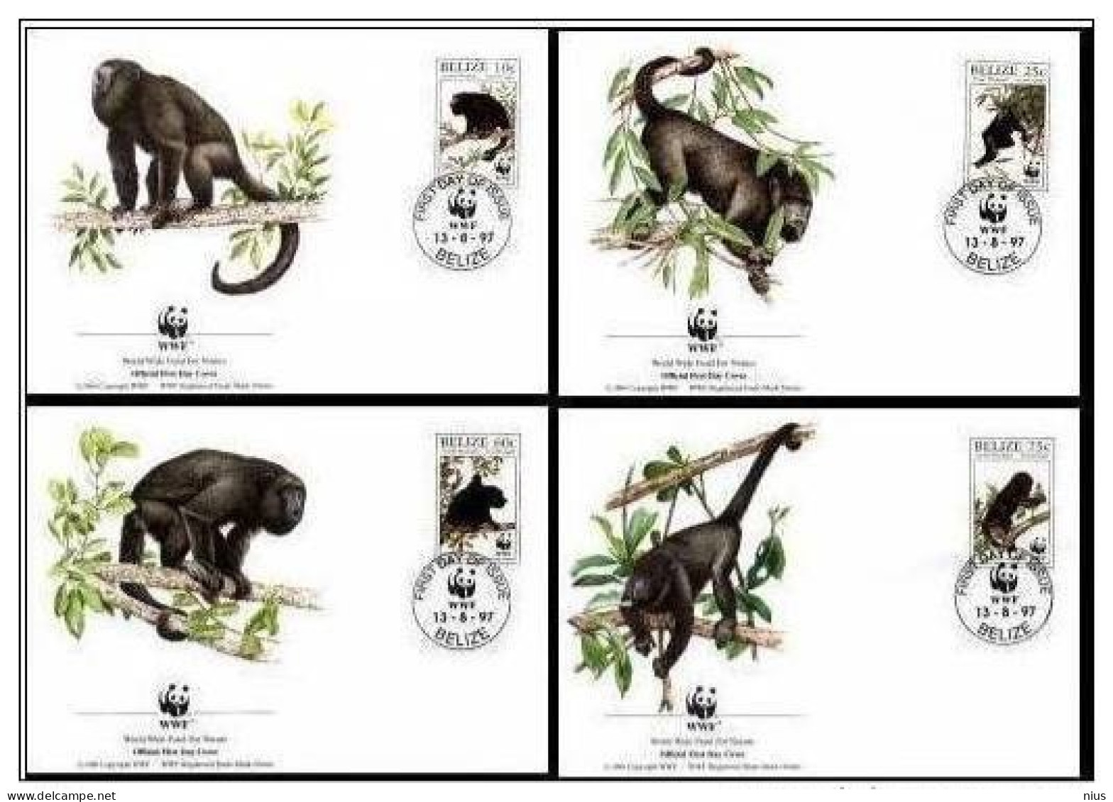 Belize 1997 WWF W.W.F. Howler Monkey FDC Set X4 Fauna - FDC