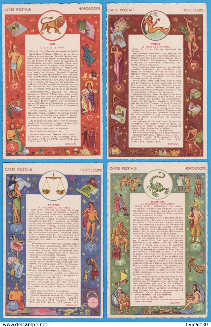 SERIE COMPLETE DE 12 CARTES POSTALES ASTROLOGIE - HOROSCOPE - 12 SIGNES DU ZODIAQUES - EDITEUR M.D. PARIS - Astrologia