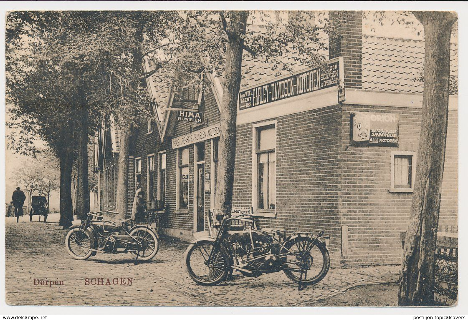 Postcard Schagen The Netherlands 1926 - Harley Davidson Motorcycle Shop - Schagen