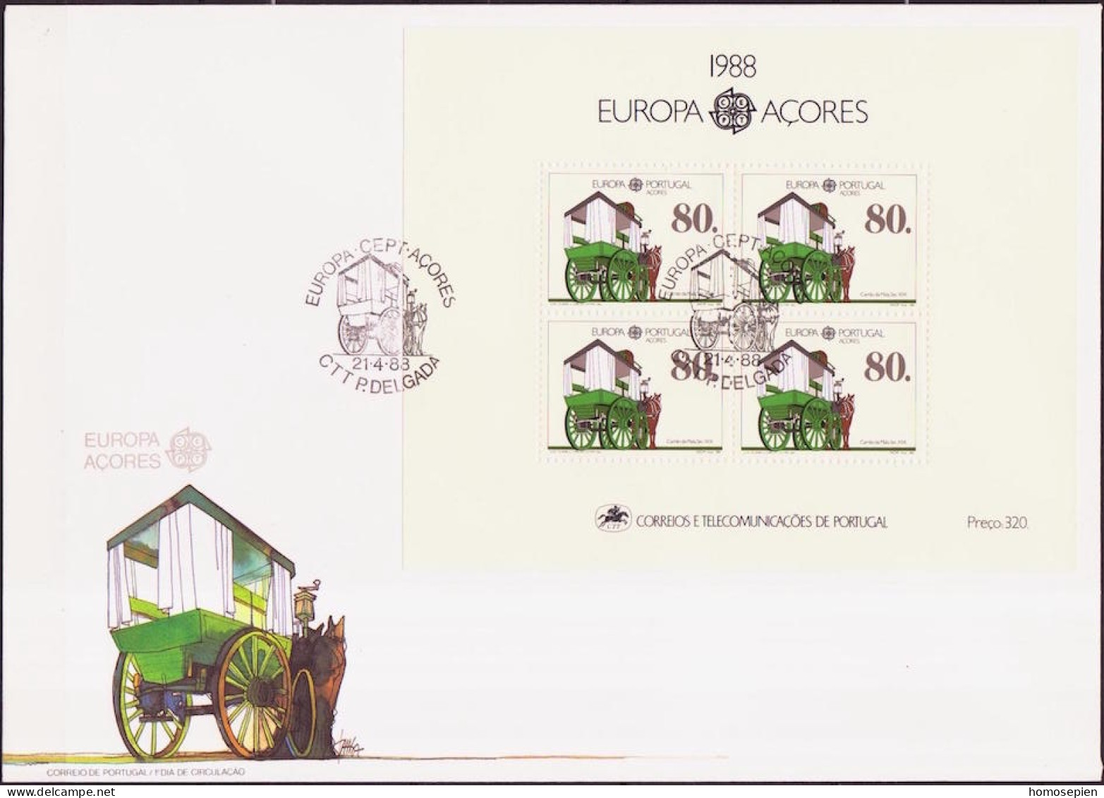 Europa CEPT 1988 Açores - Azores - Azoren - Portugal FDC Y&T N°BF9 - Michel N°B9 - 80e EUROPA - 1988