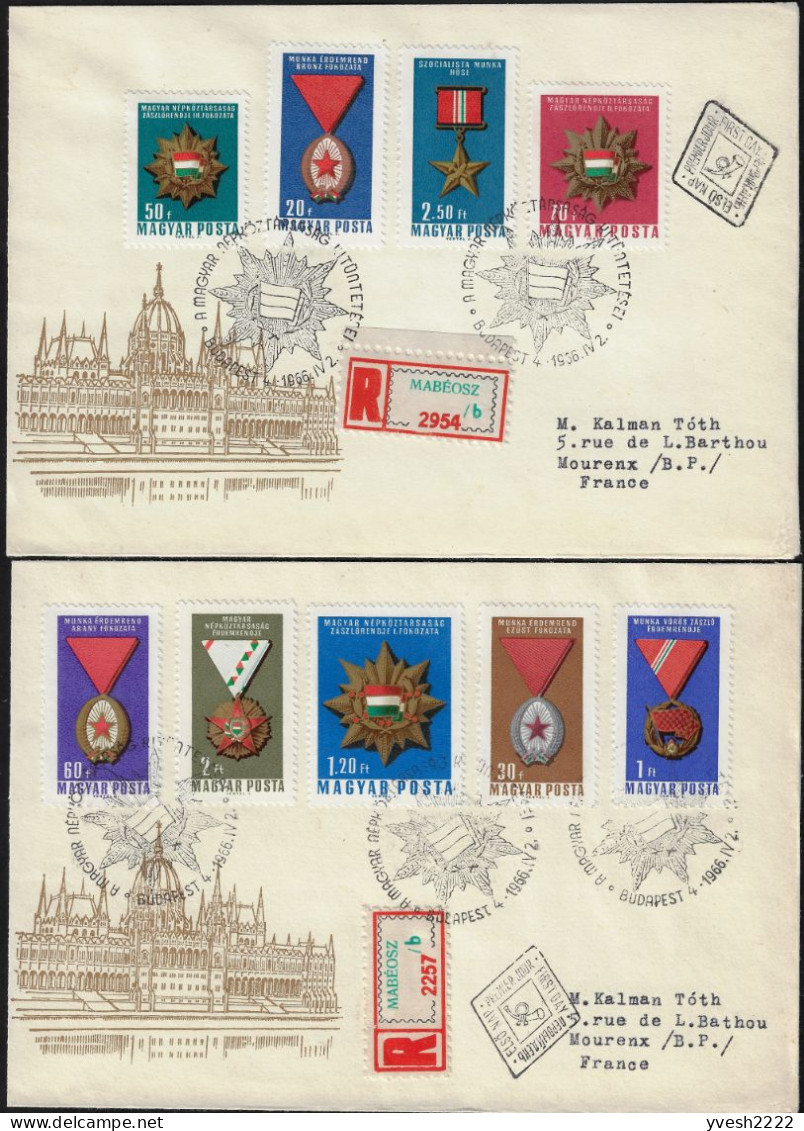 Hongrie 1966 Y&T 1815 à 1823 Sur FDC. Décorations Nationales. Travail, Drapeau, Mérite - FDC