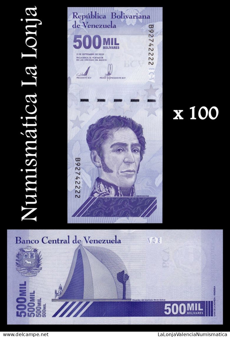 Venezuela Bundle 100 Banknotes 1/2 Millón 500000 Bolívares 2020 Pick 113 Sc Unc - Venezuela