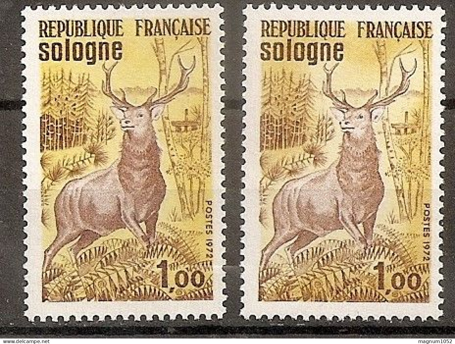 VARIETES X 2 N 1725 ** - 1 TB  JAUNE AU LIEU DE OCRE + 1 TB CONTOUR DU CERF QUASI BLANC  ET CERF BRUN CLAIR - Unused Stamps