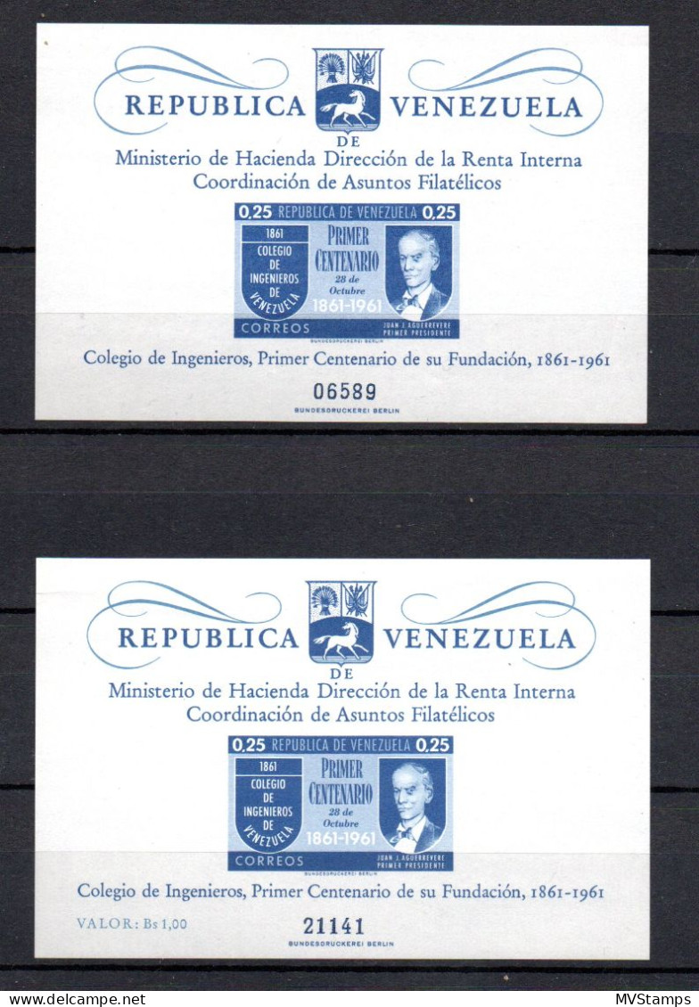 Venezuela 1961 Sheet Juan J. Aguerrevere (Michel Block 4 I And II) MNH - Venezuela