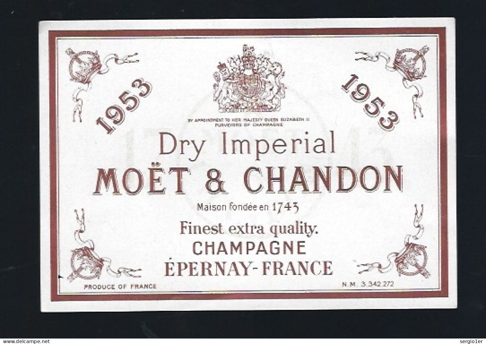 Etiquette Champagne Dry Impérial   Millésime 1953  Moët Et Chandon Epernay   Marne 51 - Champagne