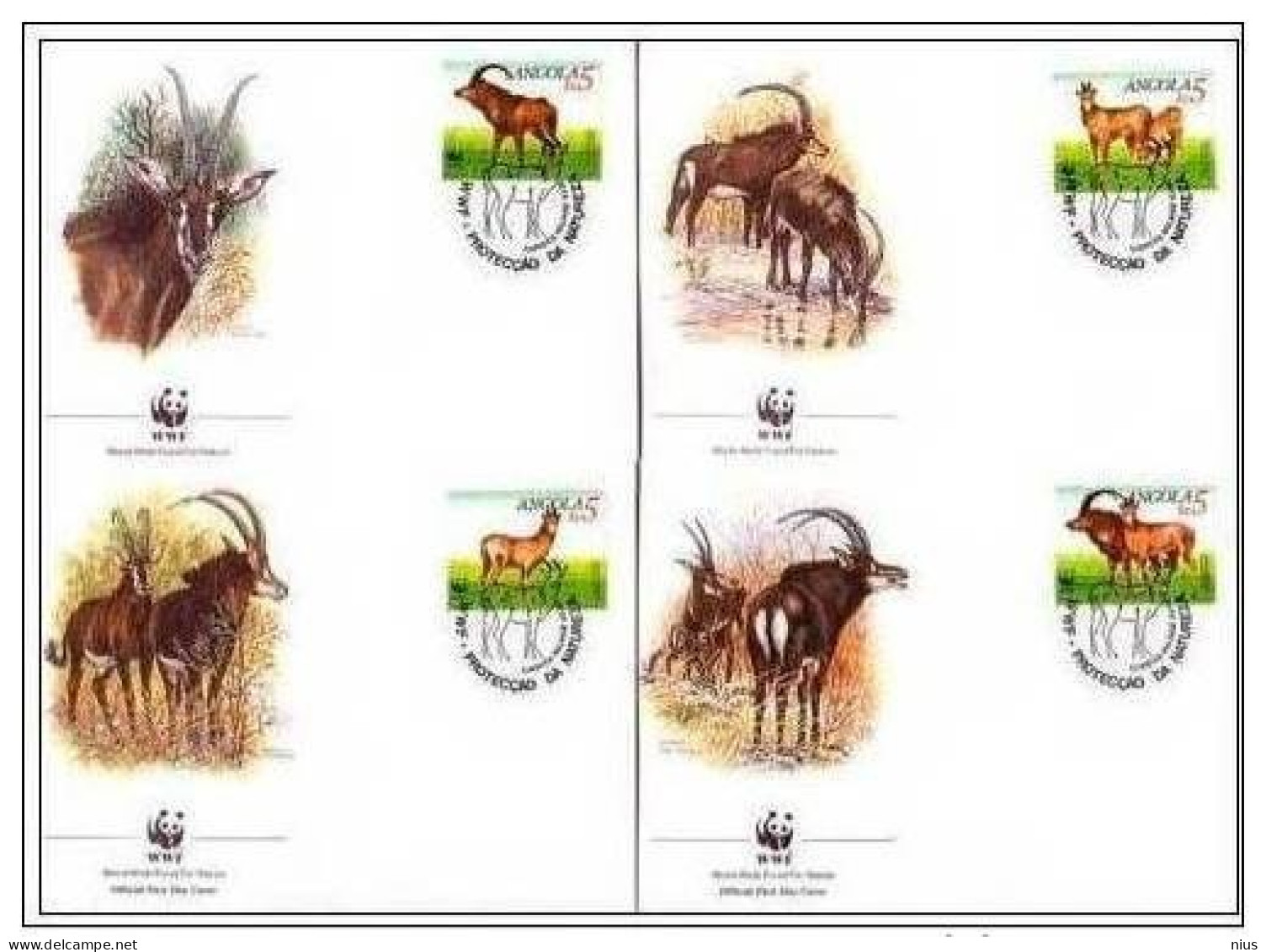 Angola 1990 WWF W.W.F. Set X4 Giant Sable Antelope FDC Fauna - FDC