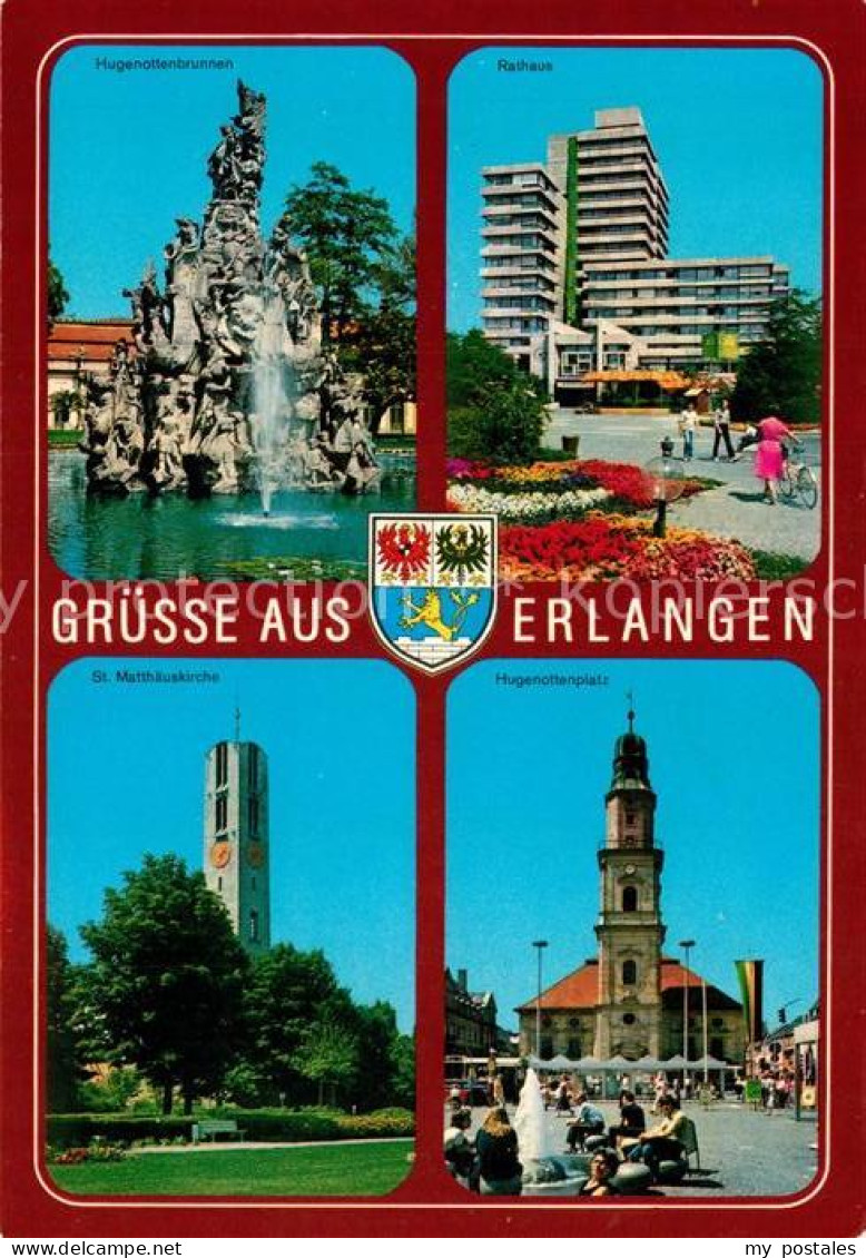 73231208 Erlangen Hugenottenbrunnen Rathaus St Matthaeuskirche Hugenottenplatz W - Erlangen