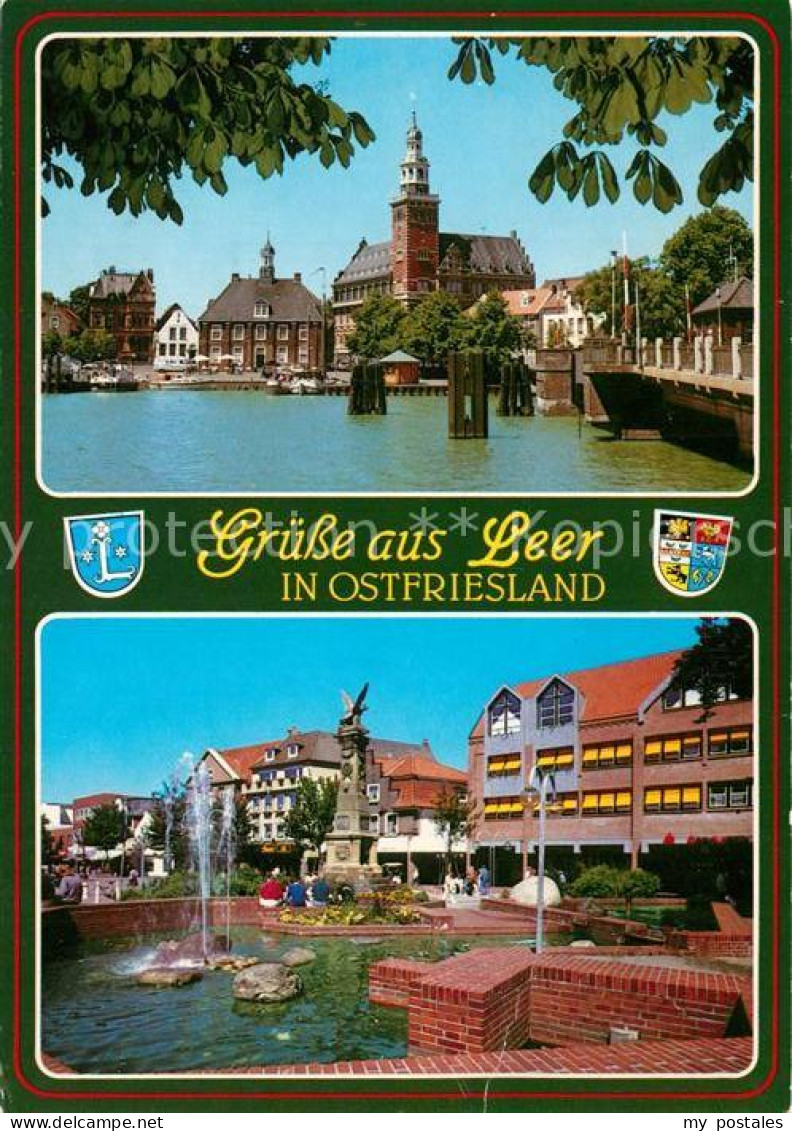 73231207 Leer Ostfriesland Hafen Rathaus Wasserspiele Brunnen Innenstadt Wappen  - Leer