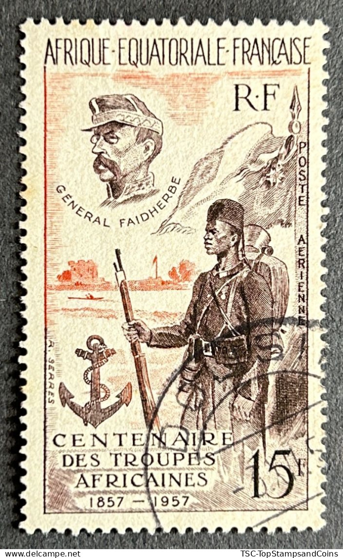 FRAWAPA021U1 - Airmail - General Faidherbe - Centenary Of French African Troops - 15 F Used Stamp - AOF - 1957 - Gebraucht