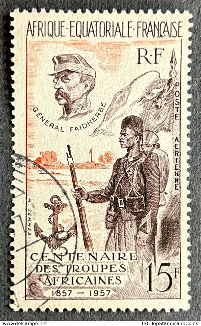 FRAWAPA021U2 - Airmail - General Faidherbe - Centenary Of French African Troops - 15 F Used Stamp - AOF - 1957 - Oblitérés