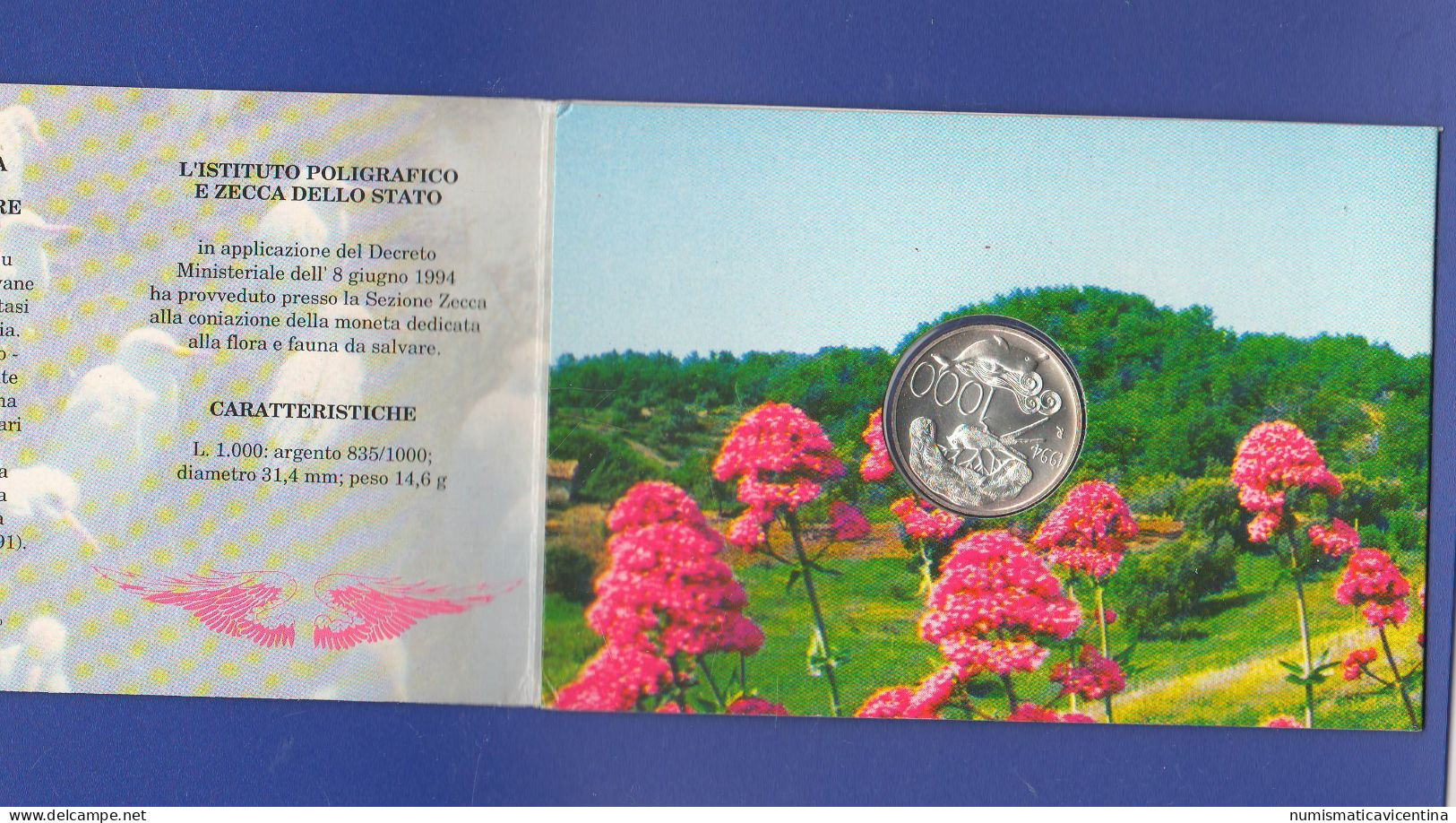 ITALIA 1000 Lire 1994 Flora & Fauna Silver Commemorative UNC - Conmemorativas