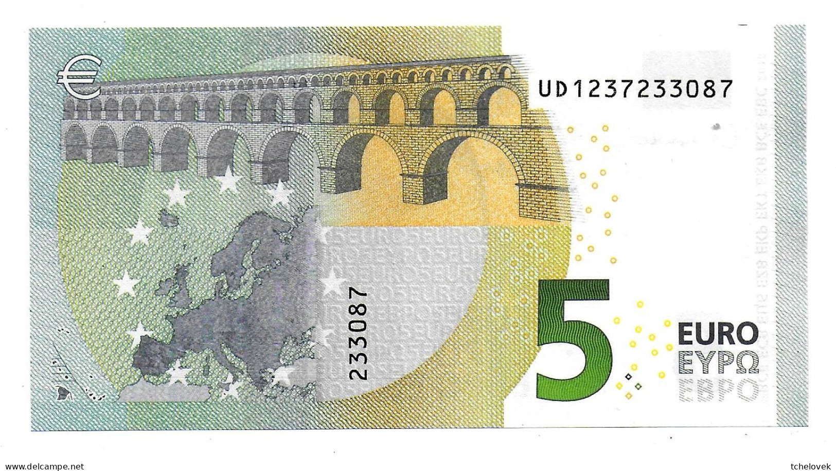 (Billets). 5 Euros 2013 Serie UD, U011B4 Signature 4 Ch. Lagarde N° UD 1237293087 UNC - 5 Euro