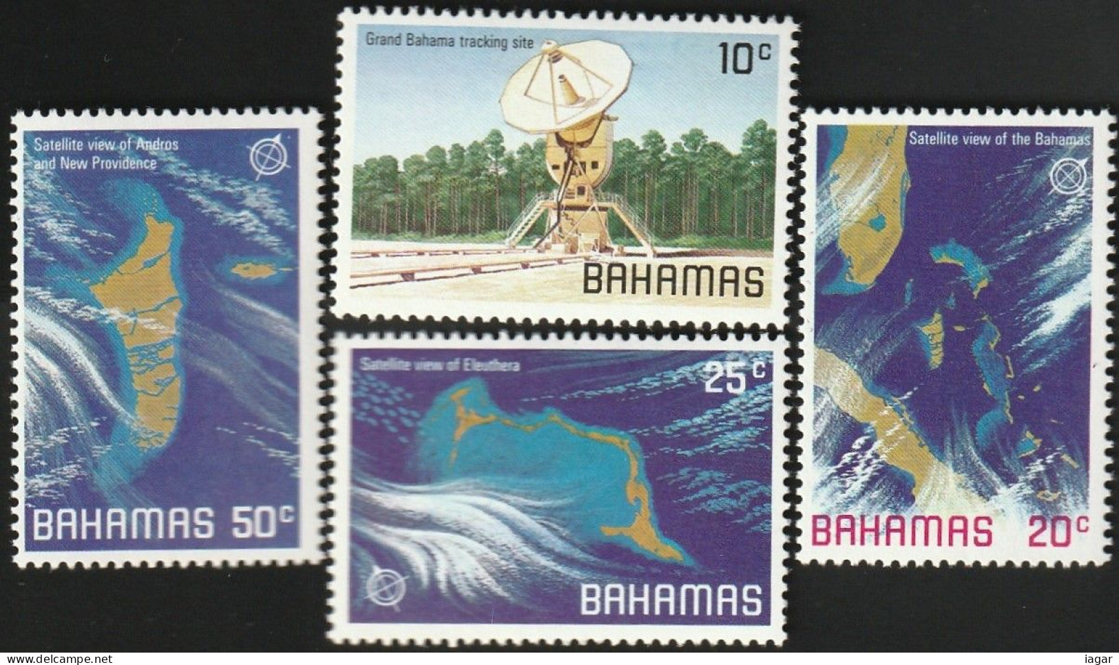 THEMATIC SPACE THEMES:  SPACE EXPLORATION AND SATELLITE VIEWS OF BAHAMAS, ELEUTHERA, ANDROS ETC   4v+MS    -   BAHAMAS - Klimaat & Meteorologie
