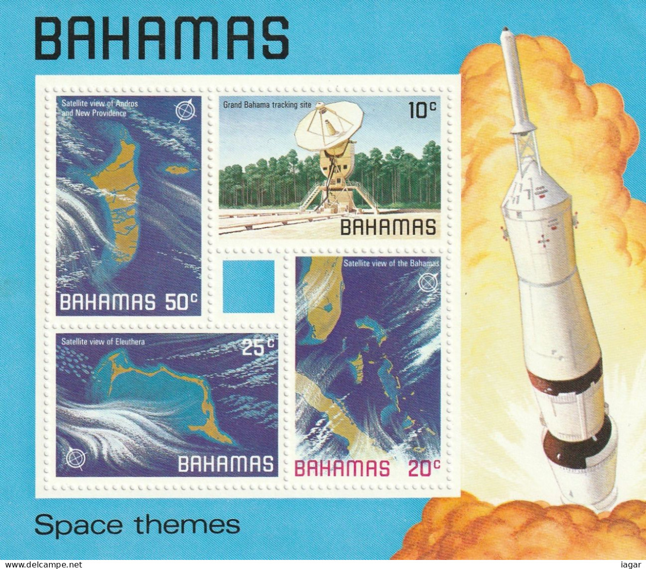 THEMATIC SPACE THEMES:  SPACE EXPLORATION AND SATELLITE VIEWS OF BAHAMAS, ELEUTHERA, ANDROS ETC   4v+MS    -   BAHAMAS - Clima & Meteorología