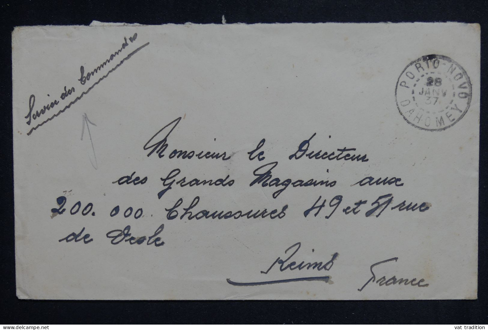 DAHOMEY - Enveloppe De Porto Novo Pour Reims En 1937, Affranchissement Au Verso - L 150373 - Storia Postale