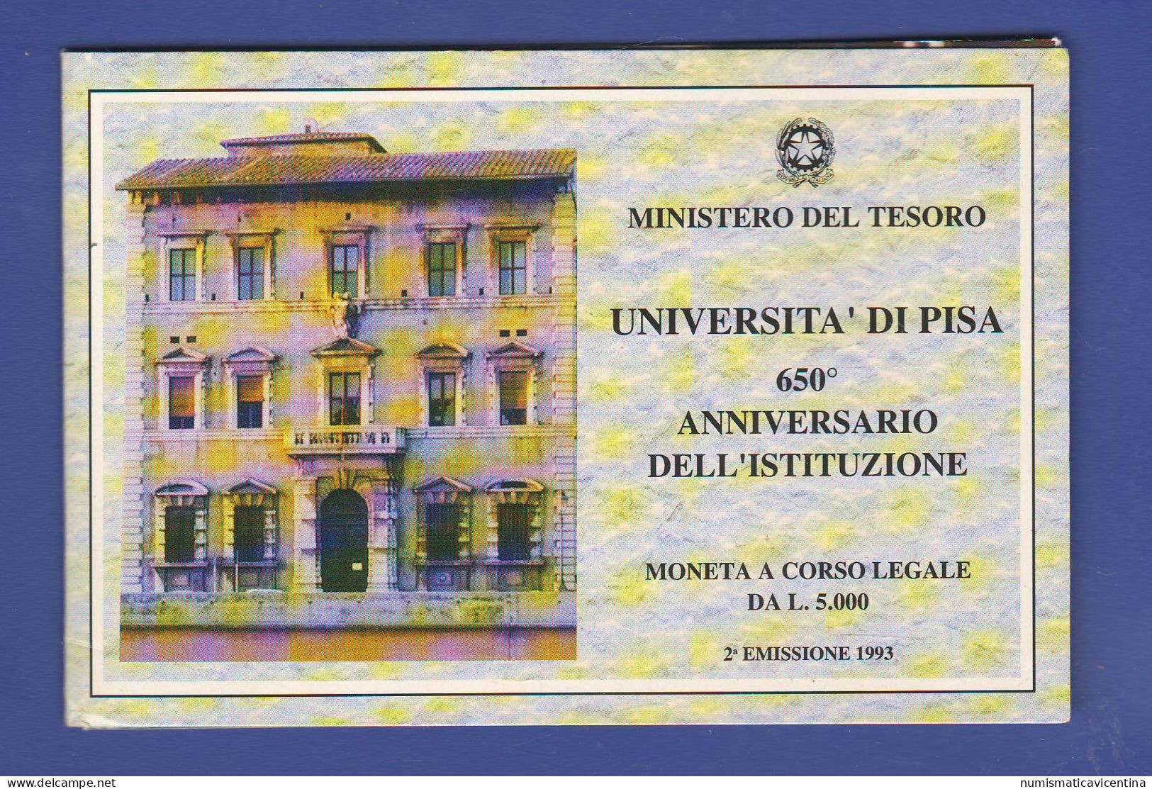 Italia 5000 Lire 1993 Università PISA UNC Italie Silver Commemorative - Conmemorativas