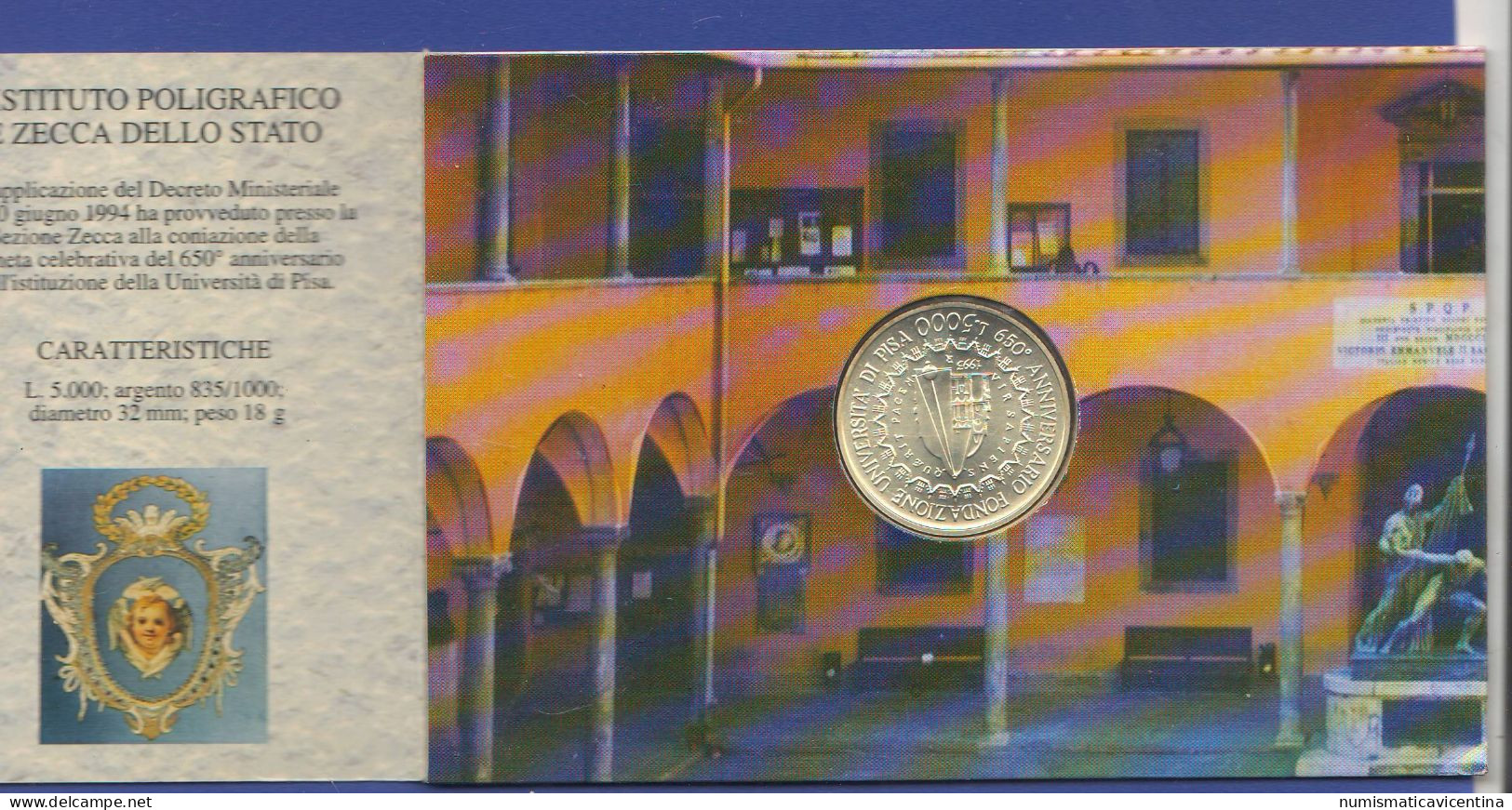 Italia 5000 Lire 1993 Università PISA UNC Italie Silver Commemorative - Conmemorativas