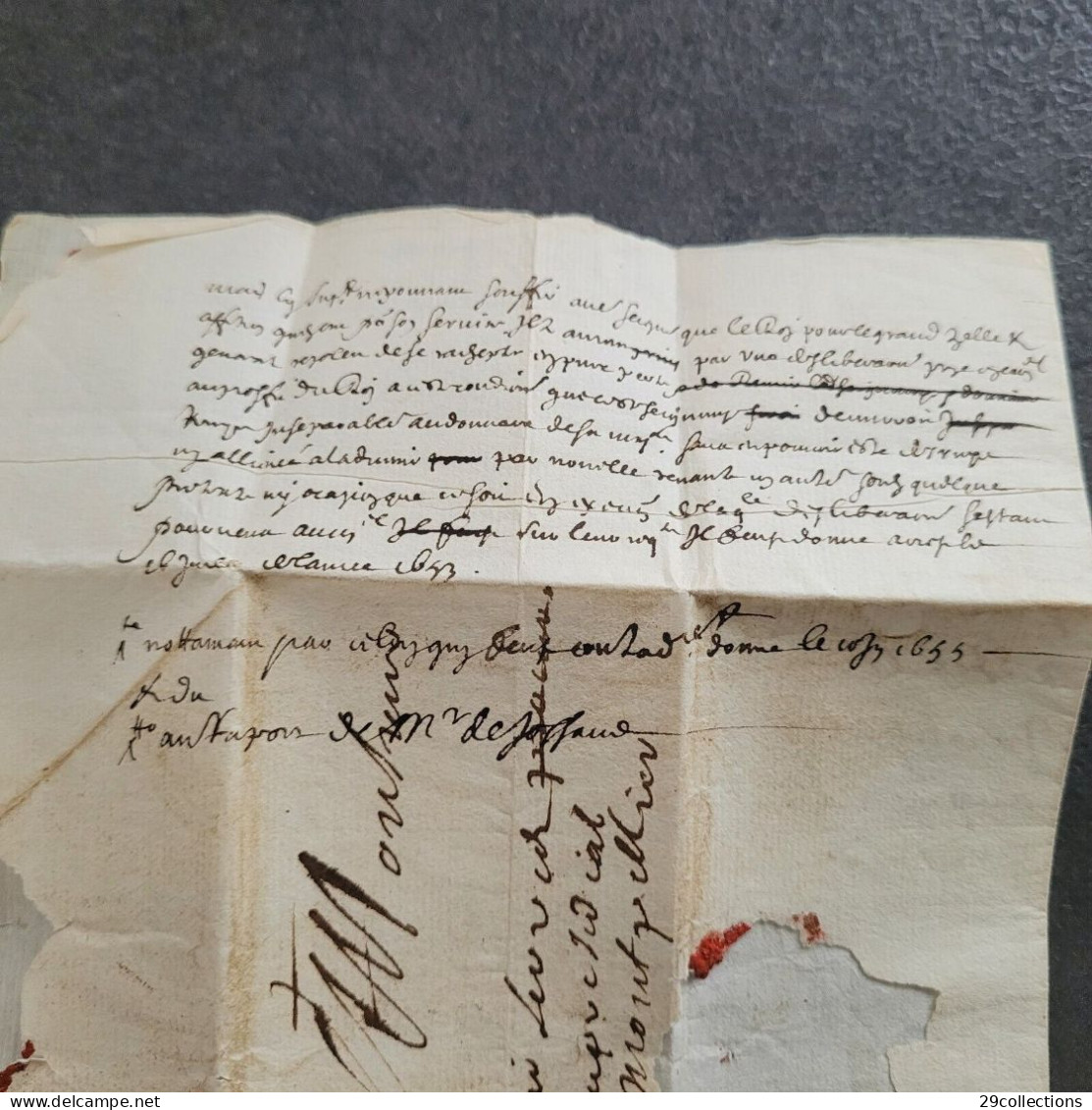 Lettre 1661 De FRONTIGNAN Signée Sieur Ecuyé DE BONFILS/ Parrain Henri II BOURBON Premier Prince Du Sang, Indice 15=160€ - ....-1700: Précurseurs