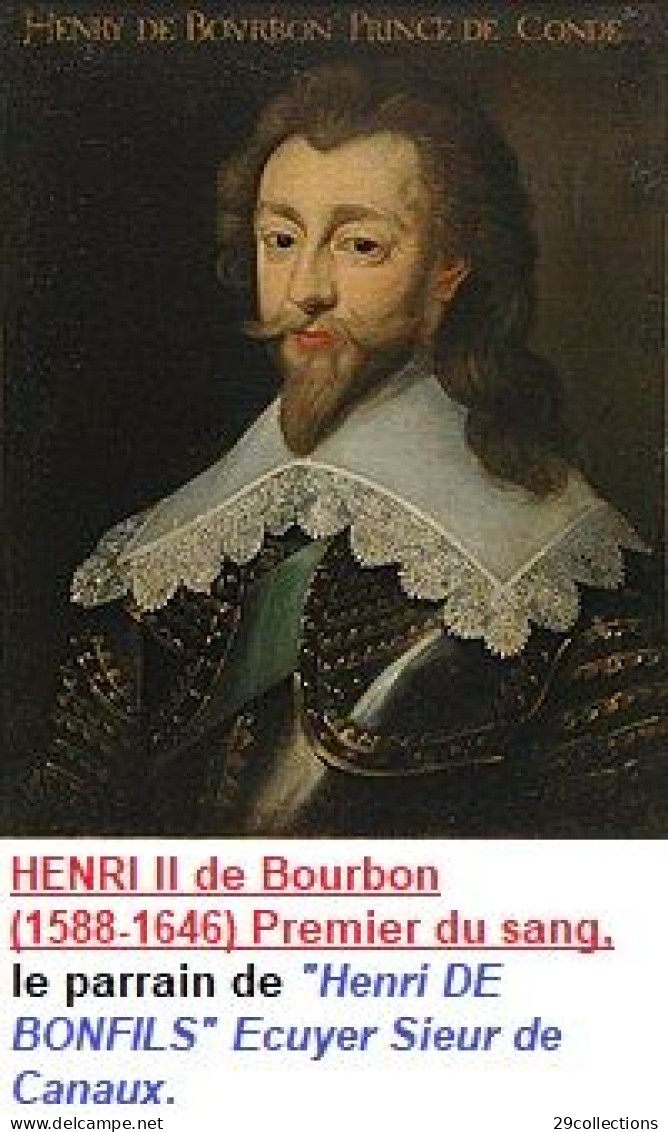 Lettre 1661 de FRONTIGNAN signée Sieur Ecuyé DE BONFILS/ parrain Henri II BOURBON Premier prince du sang, indice 15=160€