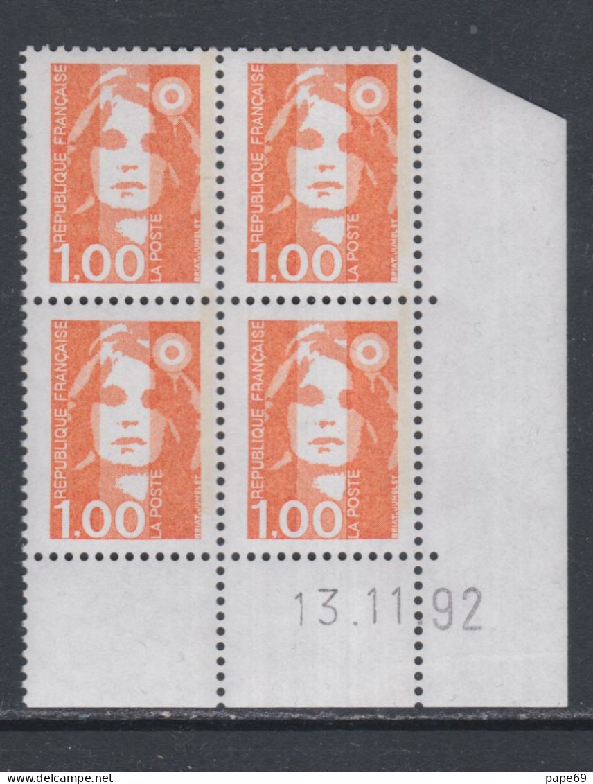 France N° 2620 XX Marianne De Briat 1 F. Orange En Bloc De 4 Coin Daté Du 13 - 11 - 92 ; Sans Charnière, TB - 1980-1989