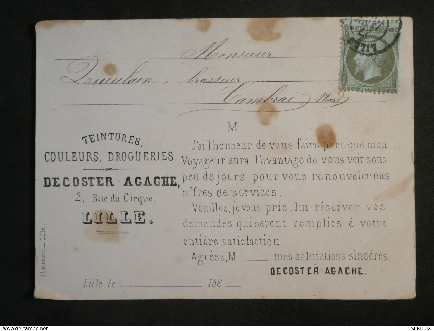 DK 20 FRANCE BELLE CARTE LETTRE 1862  LILLE+ 1C N°19 PIQUETAGE  A CHEVAL + AFF. INTERESSANT +++ + - 1849-1876: Periodo Clásico