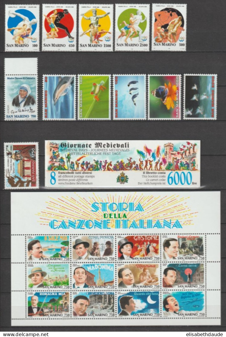 SAN MARINO - 1996 - ANNEE COMPLETE ! 2 PAGES - COTE = 84 EUR. - Annate Complete