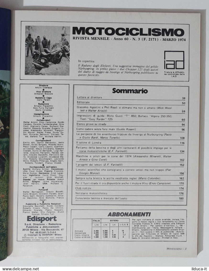 37877 Motociclismo 1974 A. 60 N. 3 - Guzzi T 850; Bultaco Alpina; Testi 125 - Engines