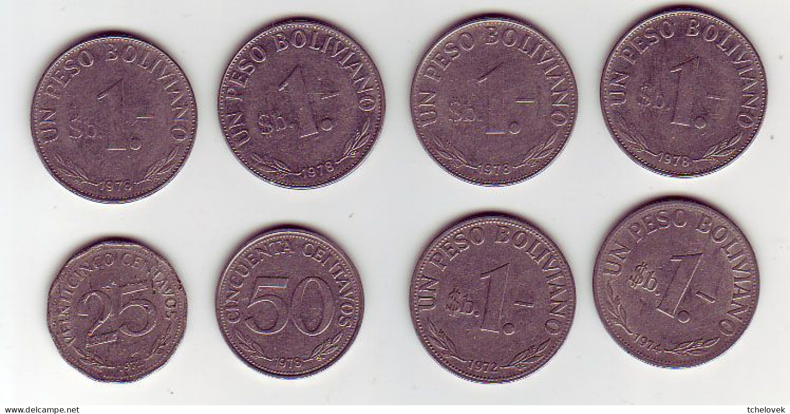 (Monnaies). Bolivie. 1 $ 1978 X4, 1972, 1974, 50 C 1978, 25 C 1972 & Argentina 10 C 1992 - Bolivië