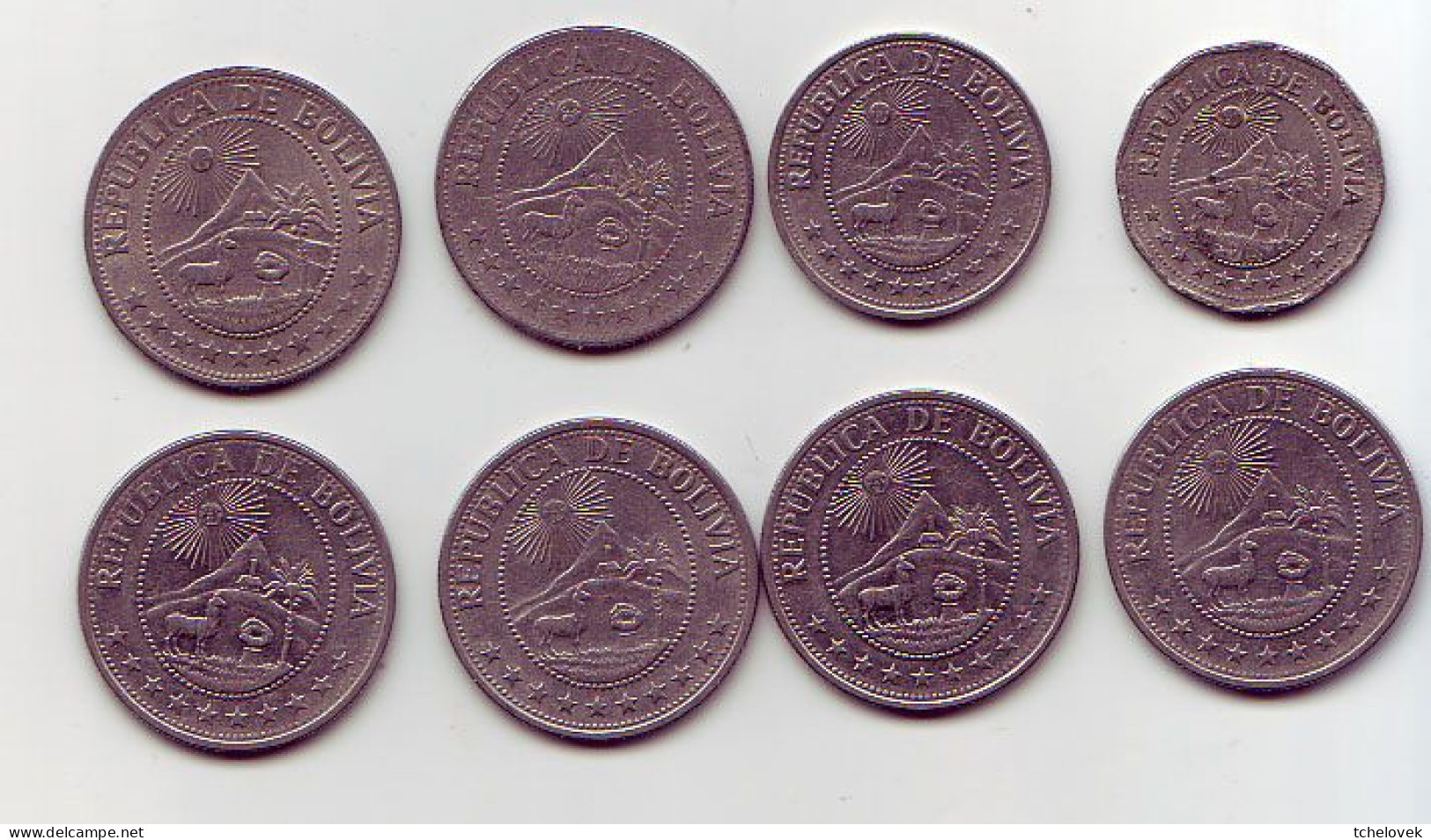 (Monnaies). Bolivie. 1 $ 1978 X4, 1972, 1974, 50 C 1978, 25 C 1972 & Argentina 10 C 1992 - Bolivia