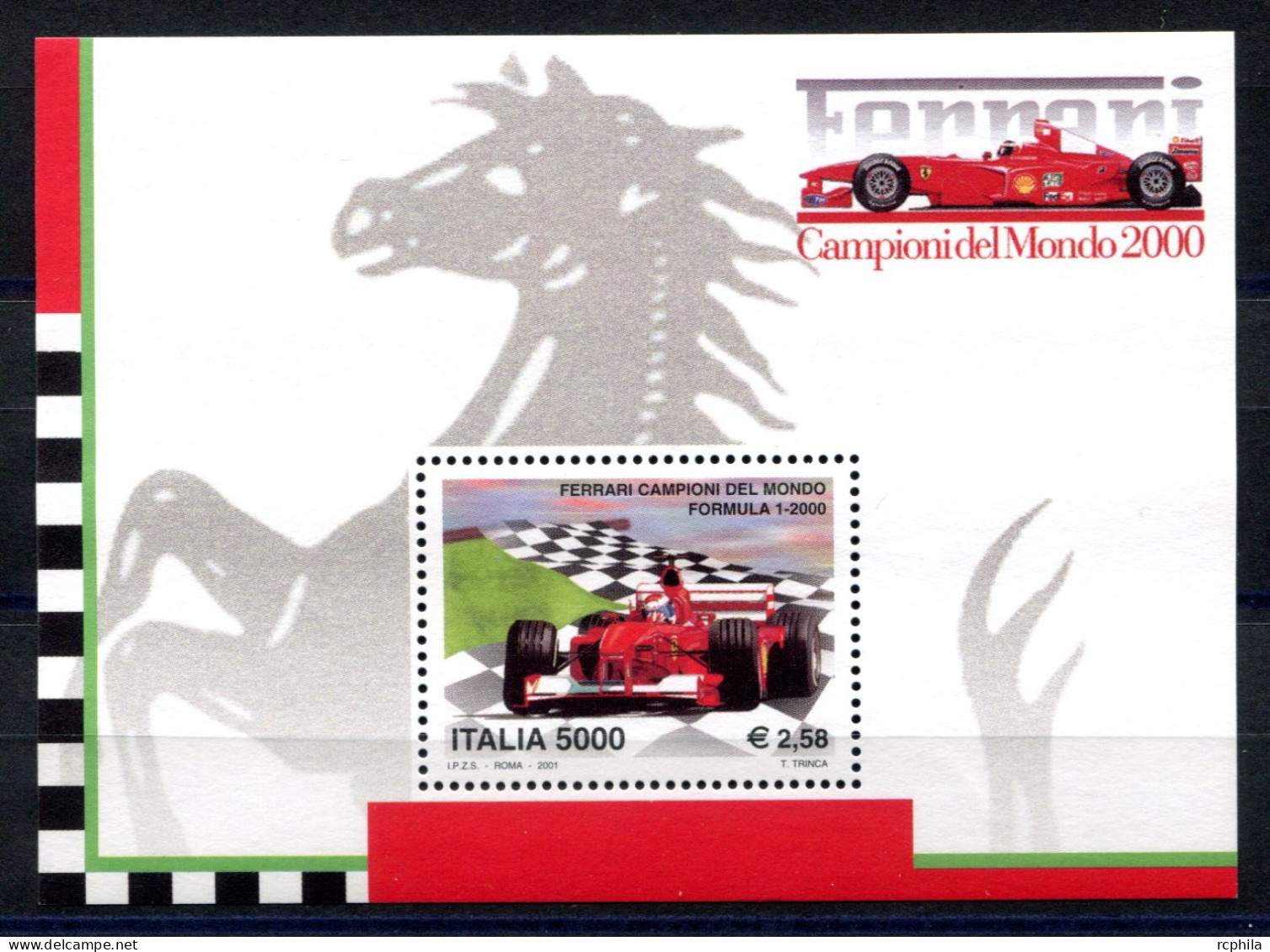 RC 27174 ITALIE FERRARI CHAMPION DU MONDE 2000 BLOC FEUILLET NEUF ** MNH TB - Auto's