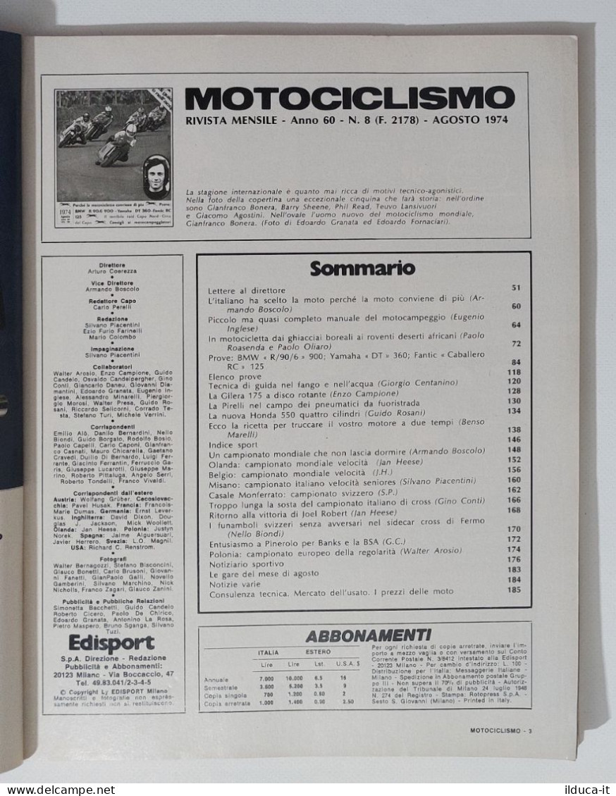 37890 Motociclismo 1974 A. 60 N. 8 - BMW R90.6 900; Yamaha DT 360 - Motoren