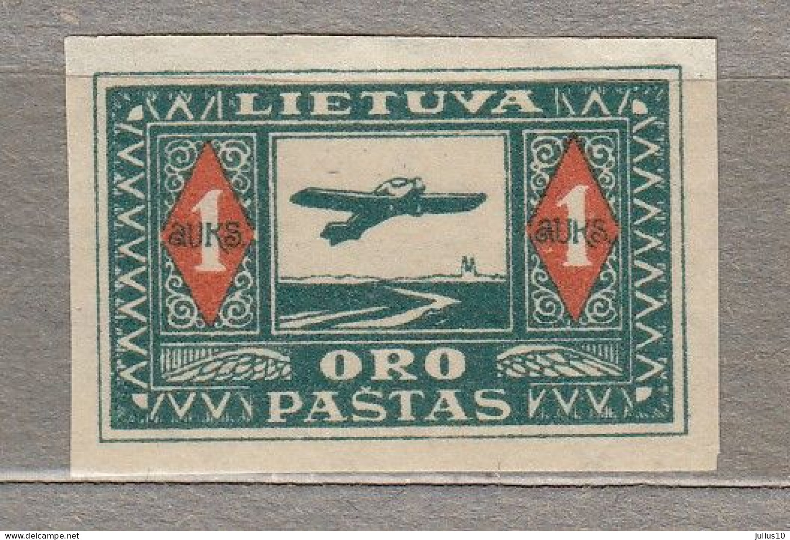 LITHUANIA 1921 Airmail Airplane MH(*) Imperf. Mi 106U CV60EUR #615 - Lituanie