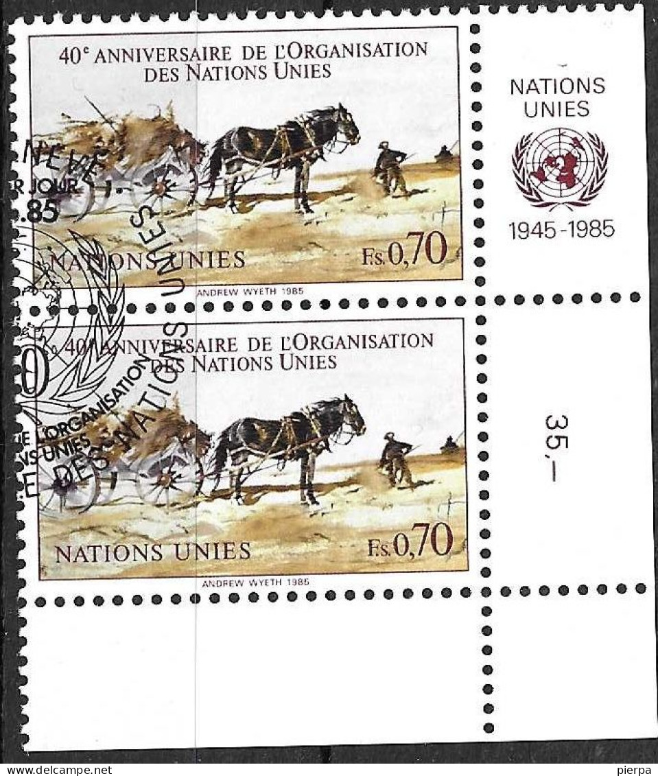 O.N.U. GENEVE - 1985 - 40* O.N.U. - FR 0,70 - COPPIA D'ANGOLO - USATA (YVERT 134 - MICHEL 134) - Used Stamps