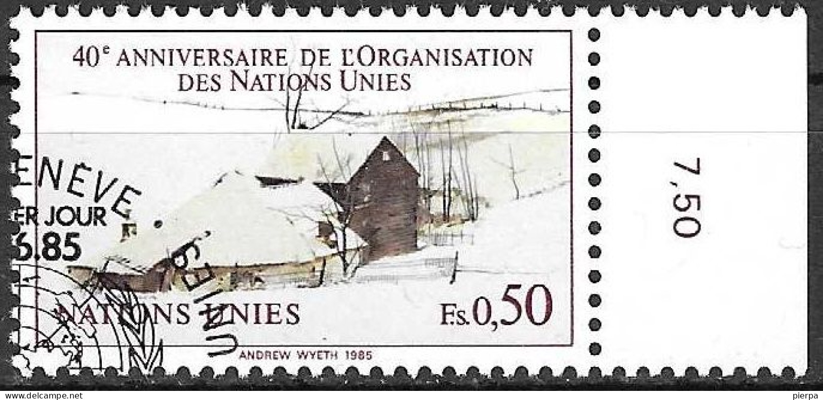 O.N.U. GENEVE - 1985 - 40* O.N.U. - FR 0,50 - BORDO DI FOGLIO - USATA (YVERT 133 - MICHEL 134) - Gebruikt