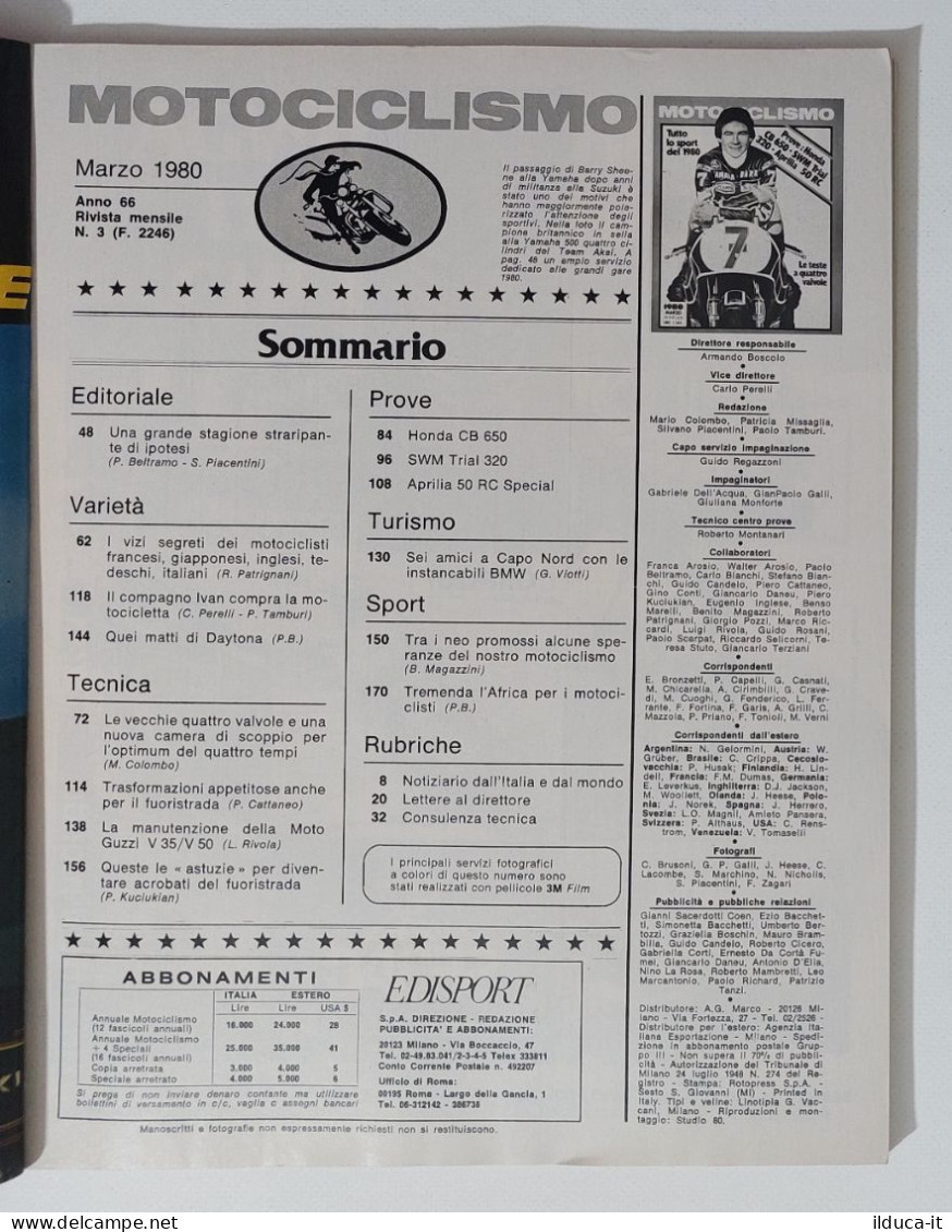 37917 Motociclismo 1980 A. 66 N. 3 - HONDA CB 650; Aprilia 50 RC; SWM Trial 320 - Engines