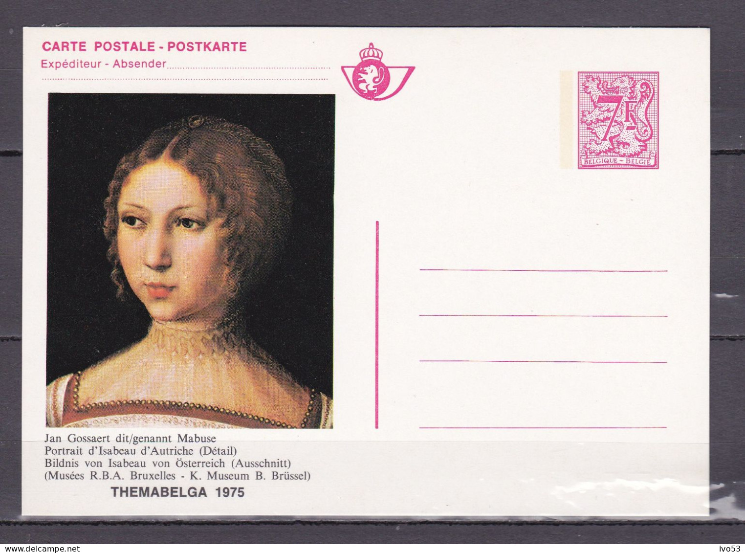 1975 BK7 Isabe Van Oostenrijk,uit Reeks Themabelga. - Geïllustreerde Briefkaarten (1971-2014) [BK]